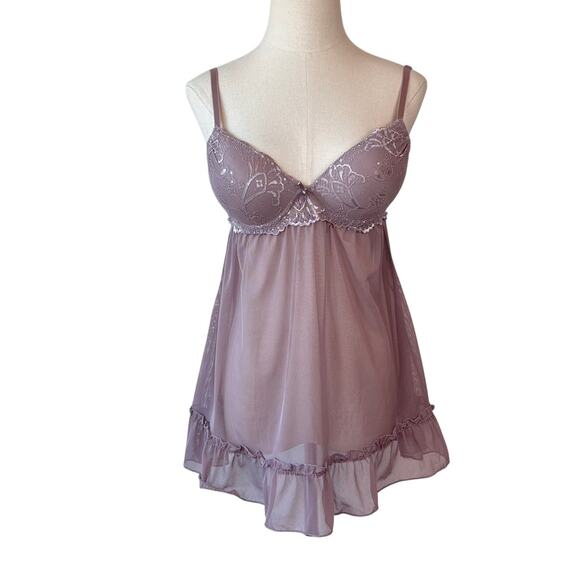 Babydoll Chemise Push Up Lingerie Purple Lace Sheer Mesh size Medium Fairycore - Picture 1 of 11